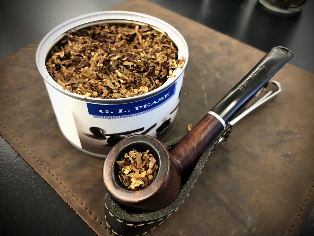 G. L. Pease Cairo pipe tobacco in Larus & Bros Signature estate tobacco pipe