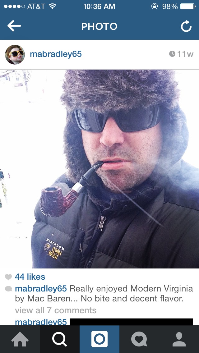 Michael Bradley smoking his first pipe on Instagram